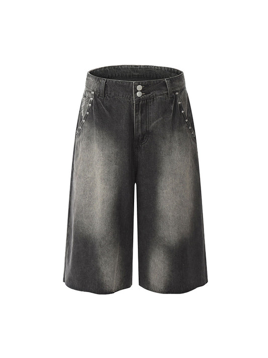 Thesupermade – Jeans-Jeanshose mit verwaschenem Vintage-Muster und Nieten im Farbverlauf 