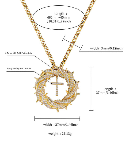 Kupferhalskette mit gedrehtem Kreuz und Zirkonia-Anhänger