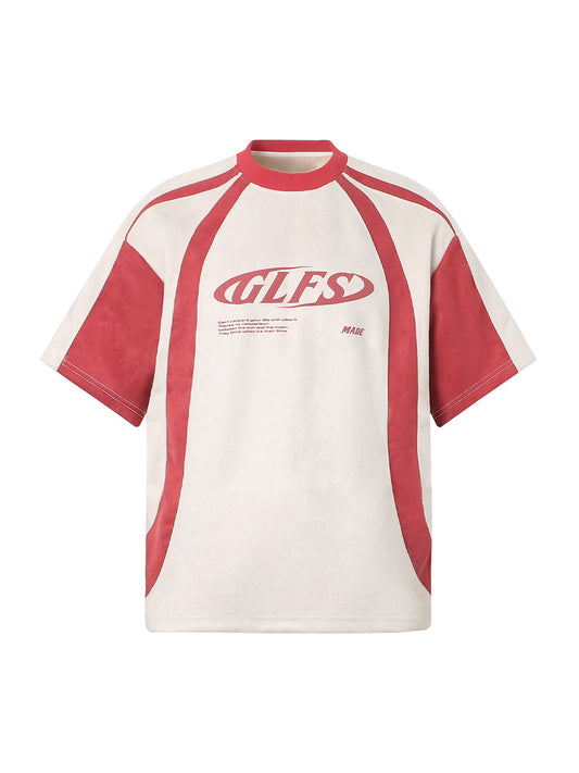 T-Shirt aus dekonstruiertem Jersey mit kontrastfarbenem Nähmuster