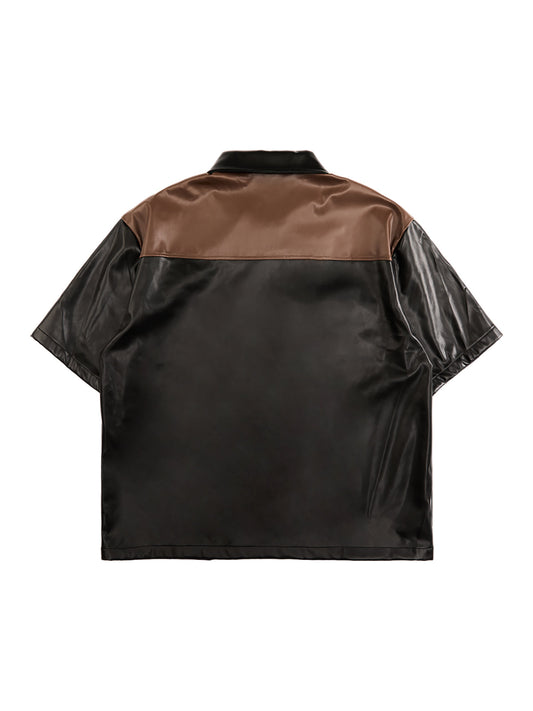 Gangster Rap Patchwork Kontrast Lederhemd