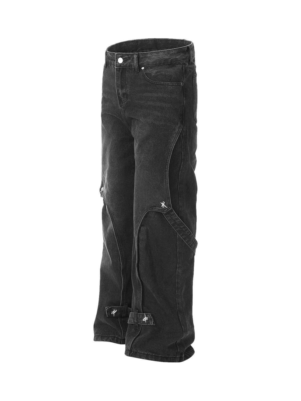 Verwaschene, dekonstruierte Split-Work-Jeans im Used-Look