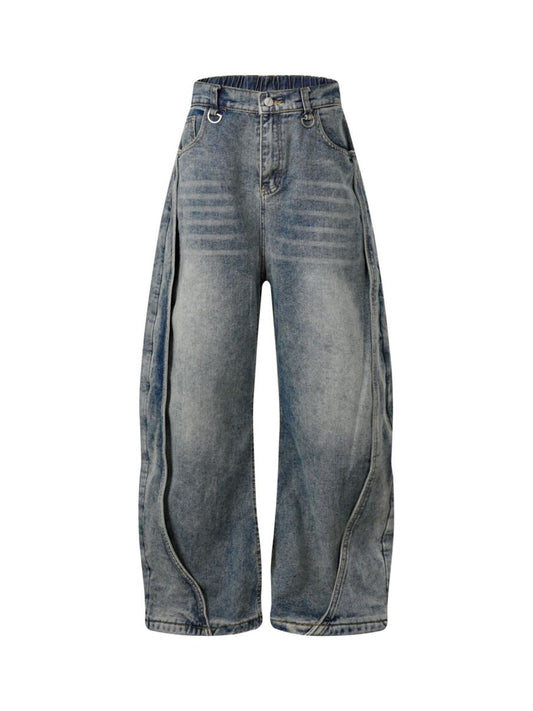Verwaschene Distressed-Jeans im dekonstruierten Split Barrel-Stil