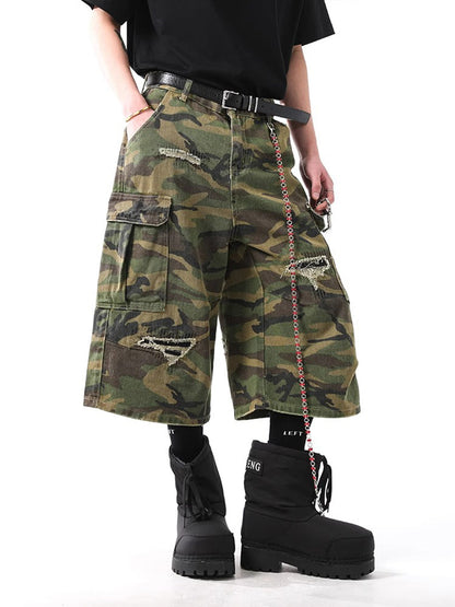 Retro Ripped Camouflage Cropped Jorts