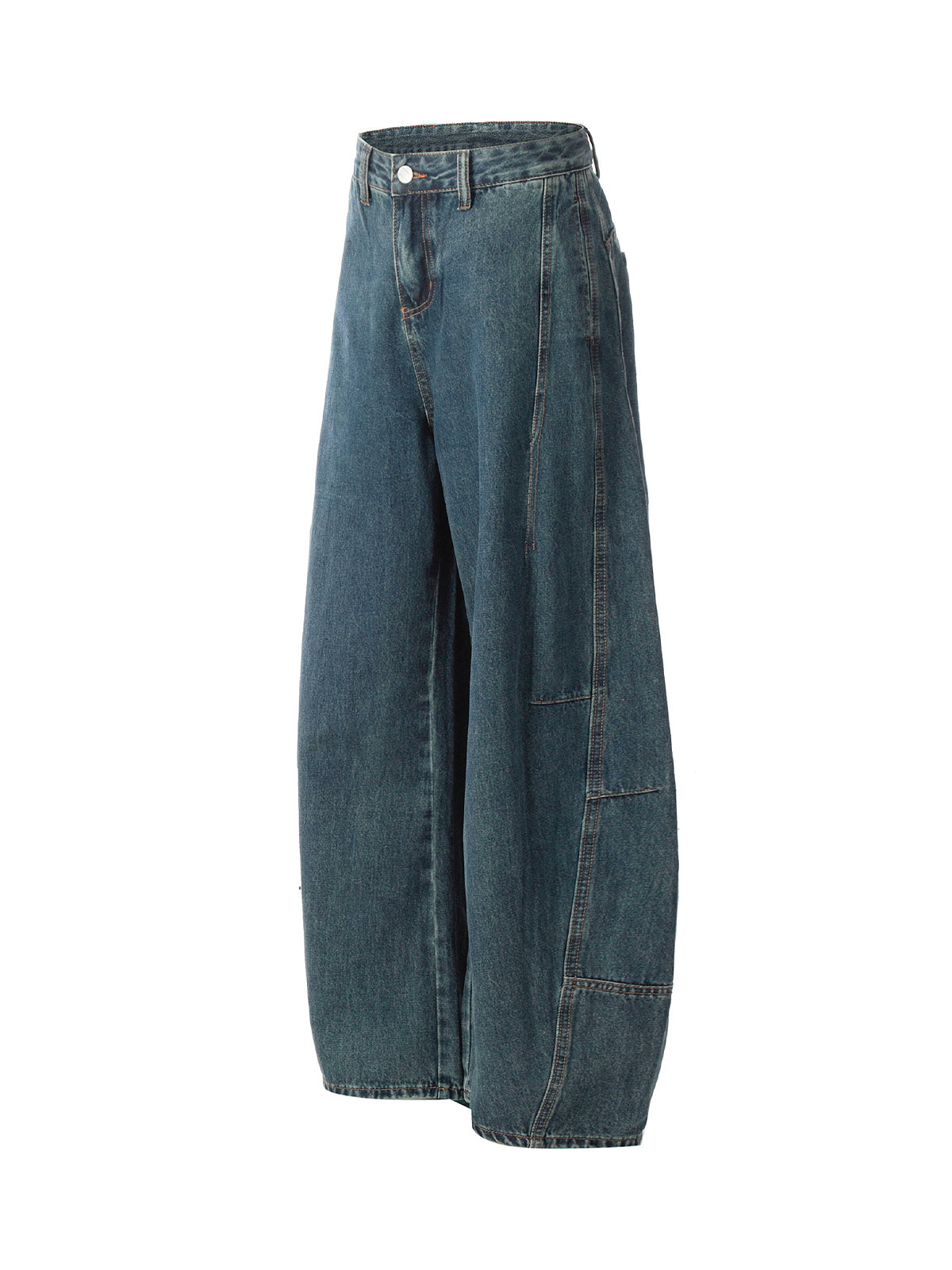 Gewaschene, dekonstruierte Baggy-Barrel-Jeans mit geteiltem Scimitar-Schnitt