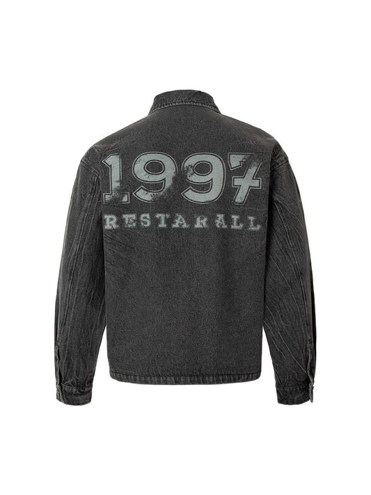 Jeansjacke mit Nieten und Stickerei „Wasteland“