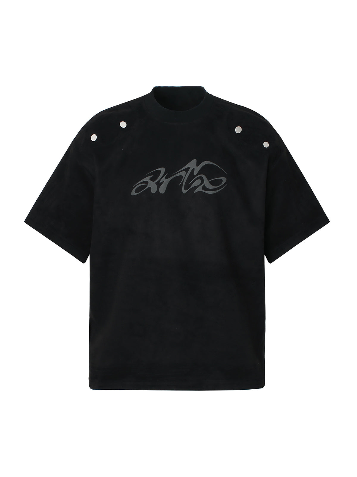 T-Shirt aus Wildleder mit Rundhalsausschnitt und Metallic-Print