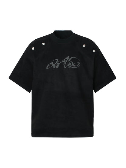 T-Shirt aus Wildleder mit Rundhalsausschnitt und Metallic-Print