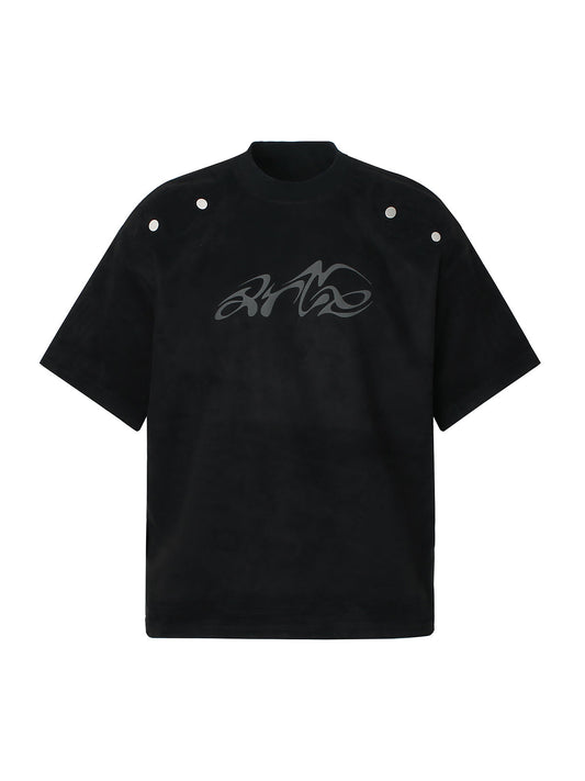 T-Shirt aus Wildleder mit Rundhalsausschnitt und Metallic-Print