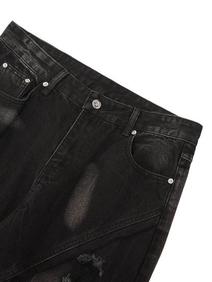Thesupermade – stark verwaschene, zerrissene Hip-Hop-Jeans mit karierten Nähten – 2174