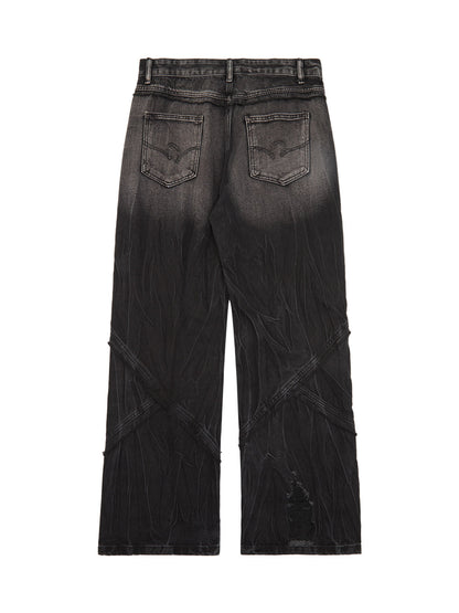 Thesupermade – stark verwaschene, zerrissene Hip-Hop-Jeans mit karierten Nähten – 2174