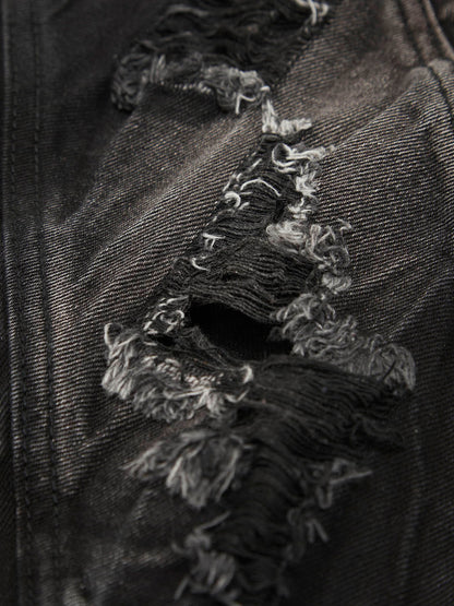 Thesupermade – stark verwaschene, zerrissene Hip-Hop-Jeans mit karierten Nähten – 2174