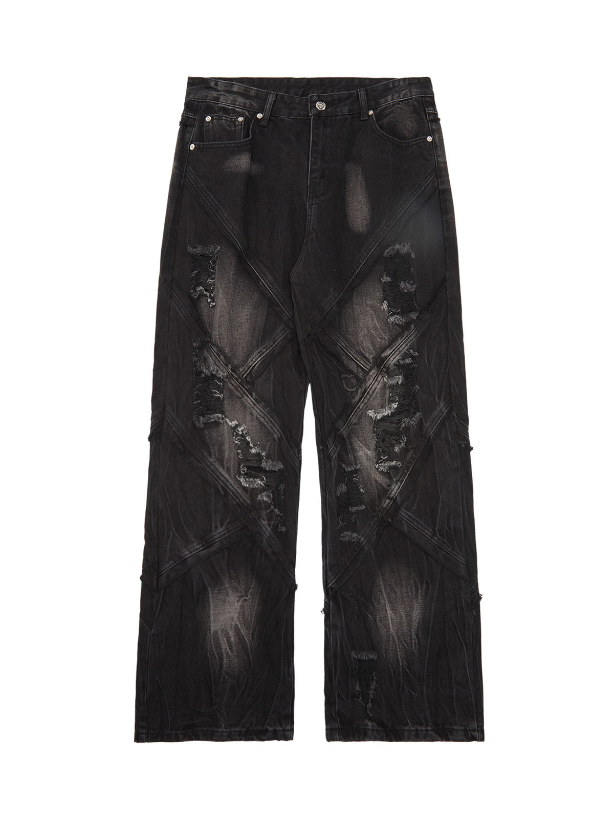 Thesupermade – stark verwaschene, zerrissene Hip-Hop-Jeans mit karierten Nähten – 2174
