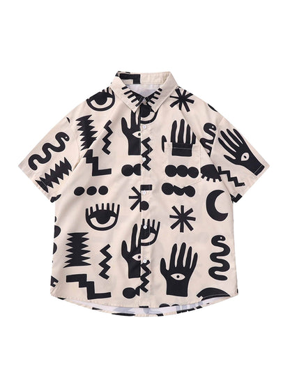 Thesupermade – Kurzärmliges Vintage-Hemd mit durchgehendem Print und Revers 