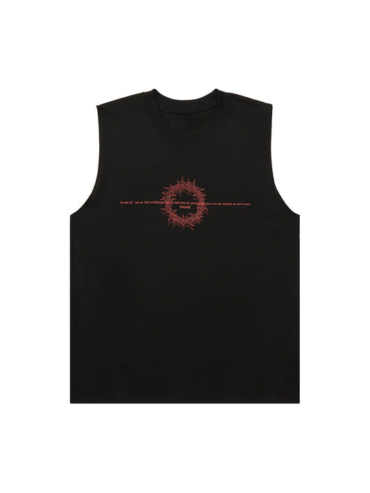Thesupermade Thorn Ring Retro Font Street Rap Sleeveless Vest