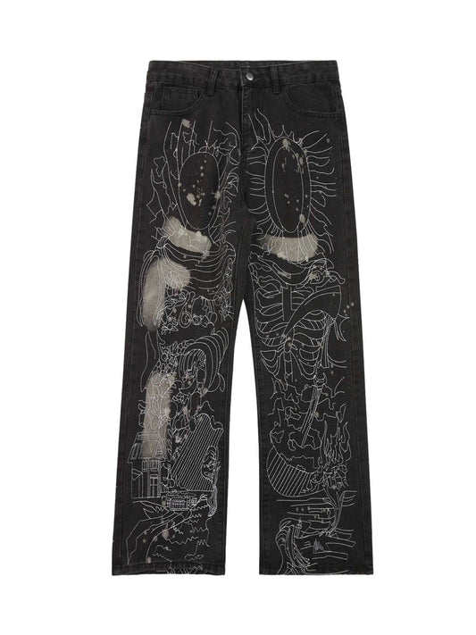Thesupermade Weiße Jeans mit geradem Bein und Steppnähten 