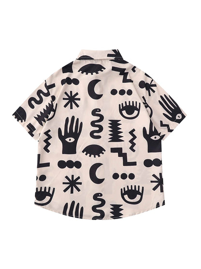 Thesupermade – Kurzärmliges Vintage-Hemd mit durchgehendem Print und Revers 