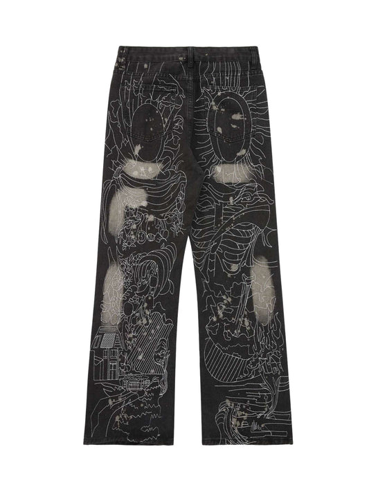 Thesupermade Weiße Jeans mit geradem Bein und Steppnähten 
