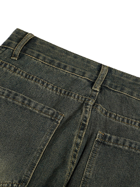 Amerikanische verwaschene Retro-Workwear-Jeans mit mehreren Taschen im Distressed-Look