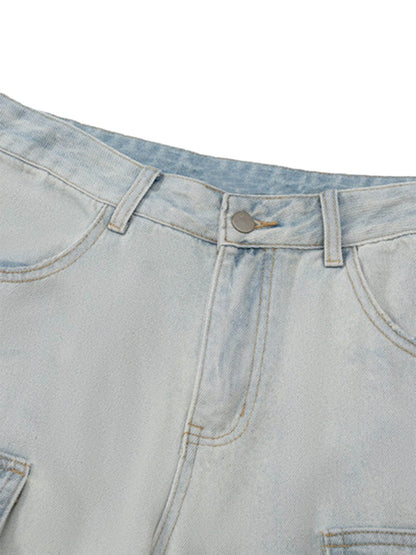 Thesupermade Vintage Washed Multi-pocket Work Jeans