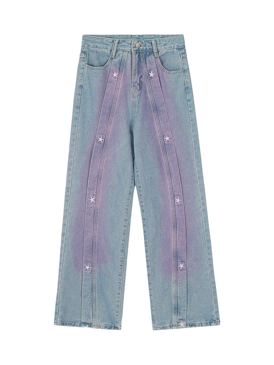 Thesupermade – Jeans im American Retro-Stil mit aufgesprühter Sternstickerei 