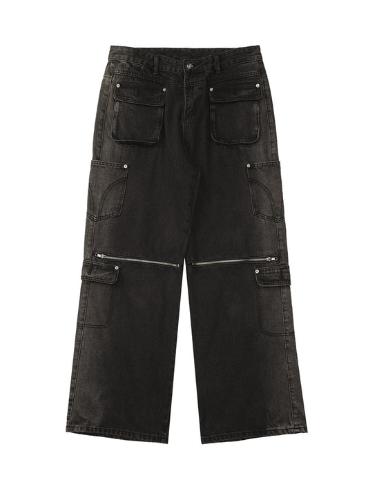 Thesupermade verwaschene Hip-Hop-Jeans mit mehreren Taschen und Reißverschlussdesign – 2112 