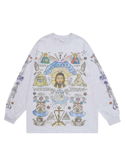 Thesupermade Langarm-T-Shirt mit amerikanischem High-Street-Graffiti 