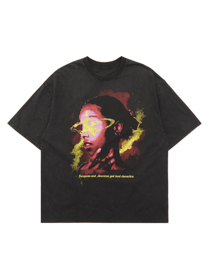 Thesupermade Retro Creative Portrait Painting Street Rap T-shirt - 2049