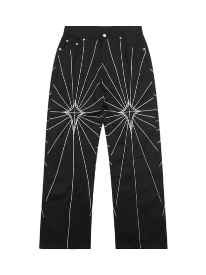 Thesupermade Heavy Spider Web Embroidered Topstitch Jeans