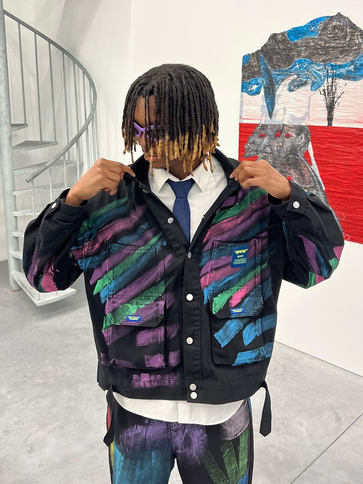 Thesupermade Hip-Hop-Jeansjacke mit handbemalten Graffitis – 2010 