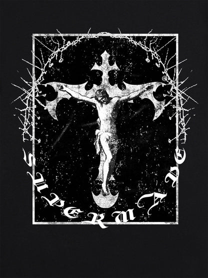 Thesupermade Retro Street Jesus Cross Print T-Shirt
